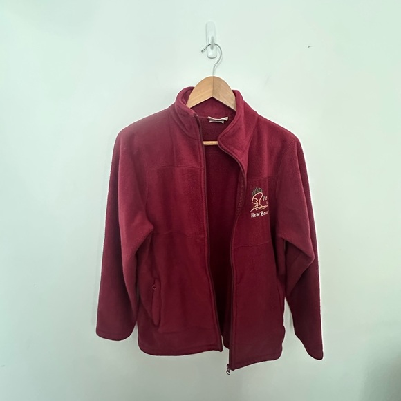 Vintage Fleece Sweater Northern Getaway Fleece Burgundy Cozy New Brunswick - Picture 13 of 14